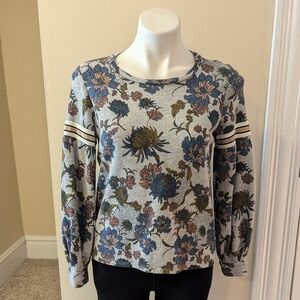 Anthropologie Dolan gray floral crew neck sweatshirt size S